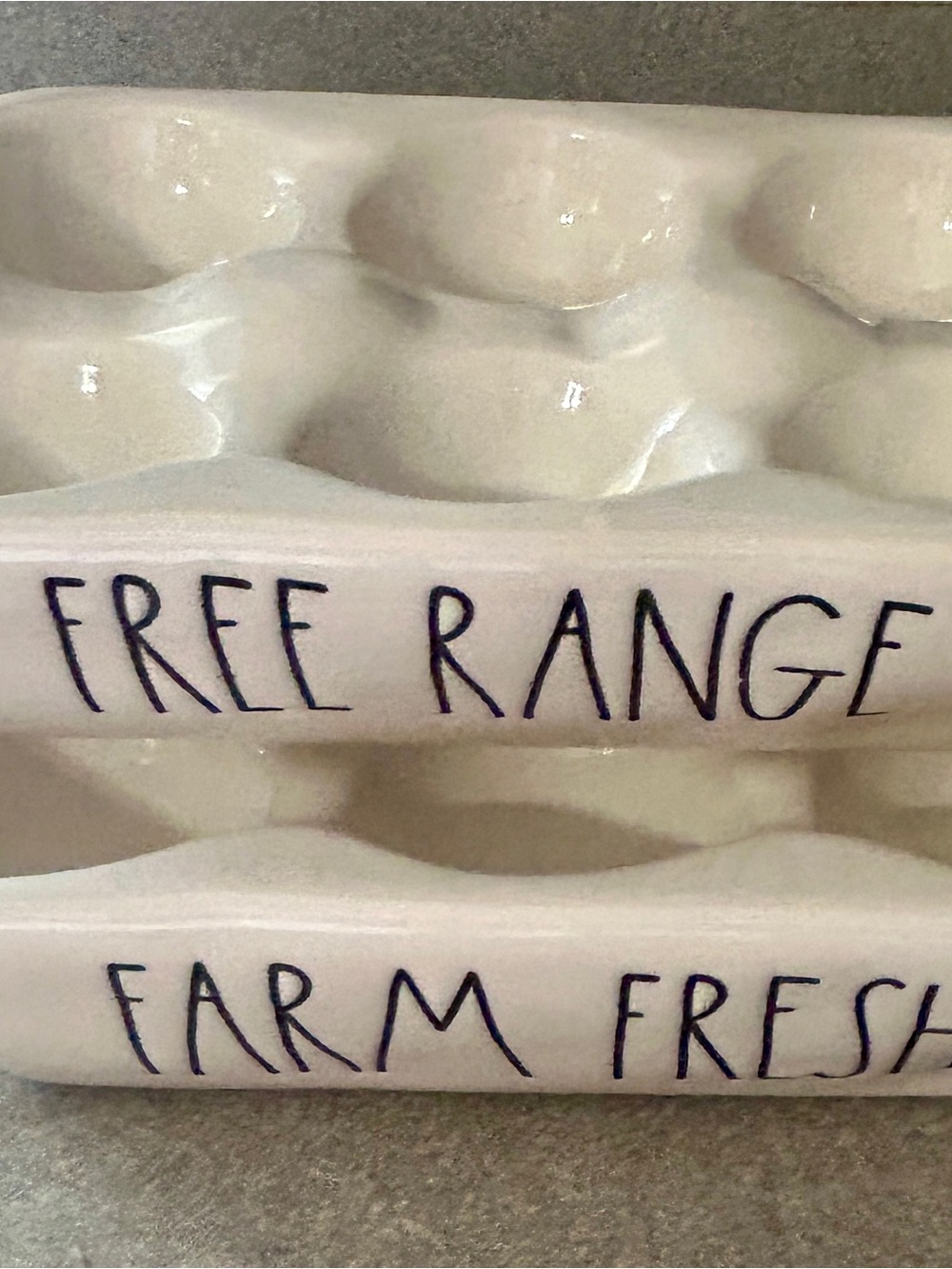 Rae Dunn Cream Ceramic Egg Holder with Black Lettering
